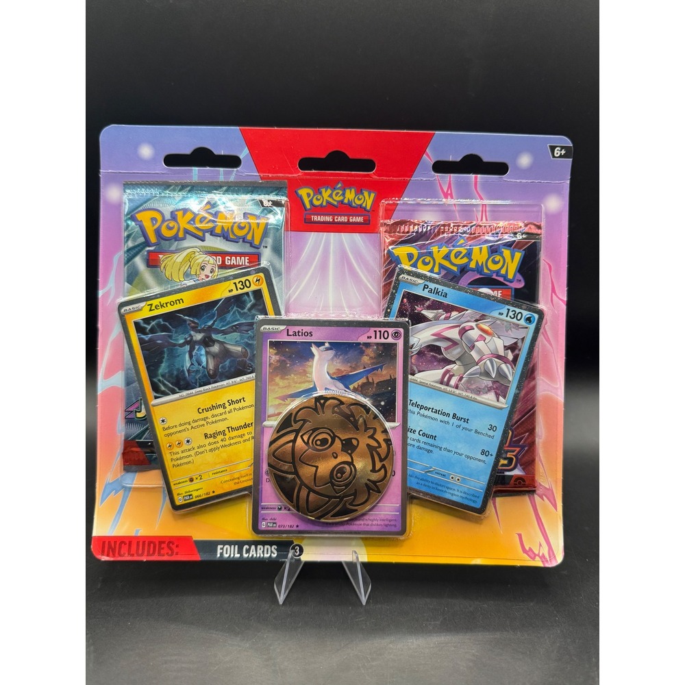 Pokemon TCG 3 Foil Card Blister Pack Latios Zekrom Palkia 2 Booster Packs Coin